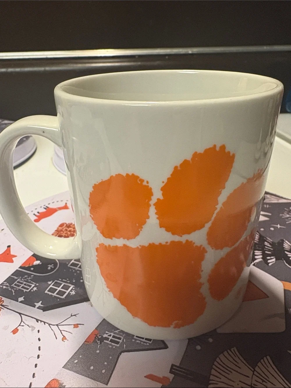 White and Orange Ceramic Accent Mug with Tiger Graphic